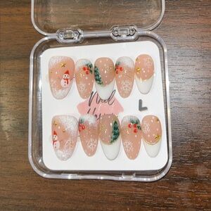 Festive Nail Art Set with Snowman and Tree Design